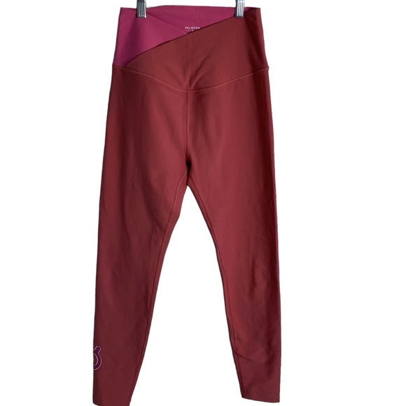 Peloton Leggings Cadent High Cross Front Pink Cycling Logo Stretch